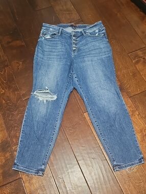 Judy Blue Sz 14W Boyfriend Fit Blue Distressed High-Rise Jeans NWOT